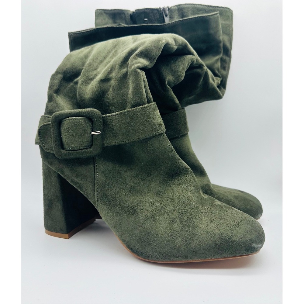 Jacklyn-14-WW Olive Green Suede Block Heel Knee High Boots Size 11